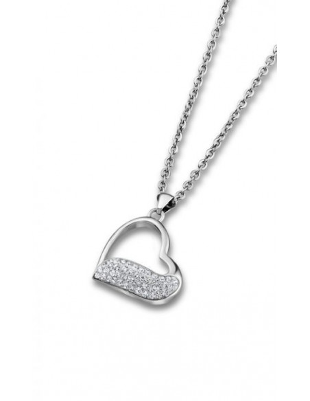 Collar Lotus LS1784/1/1 en acero con colgante en forma de corazón y circonitas
