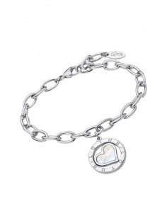Pulsera Lotus LS2023-2/1 en acero, cadena de eslabón ancho con colgante corazón de nácar