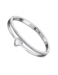 Pulsera rígida Lotus LS2088-2/3 en acero con gran circonita corazón central
