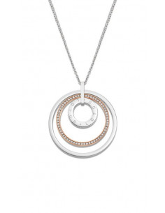 Collar Lotus LS2090-1/2 en acero con colgante circular plateado y rosado con circonitas
