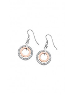 Pendientes Lotus LS2090-4/2 en acero con motivos circulares en plateado y rosado