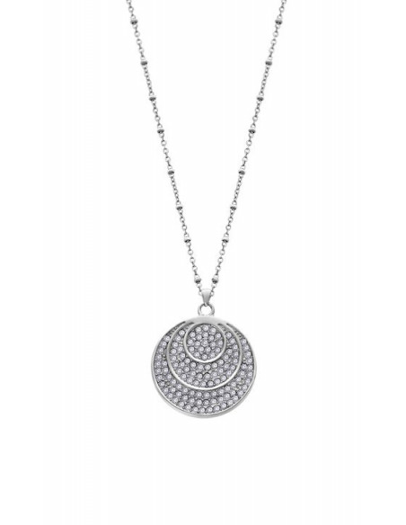 Collar largo Lotus LS1871/1/1 en acero, cadena de 70 cm gargantilla con bolitas y un colgante circular con  circonitas.