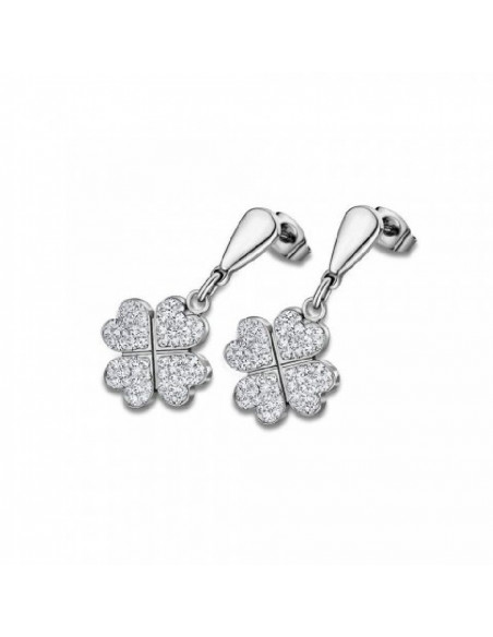 Pendientes Lotus LS1785/4/1 en acero en forma de trébol de la suerte con pavé de circonitas.