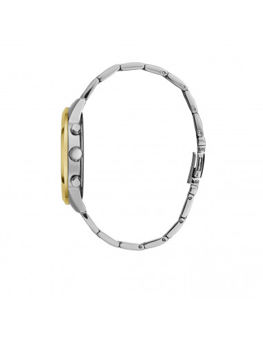 Reloj Guess W1070L8 de la colección Solar, en acero plateado y dorado. Cuarzo, Calendario, WR50 vista lateral
