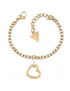 Pulsera de mujer Guess UBB29075-S Hearted Chain en acero chapado oro amarillo y colgante corazón.