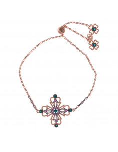 Pulsera plata chapado rosa cruz circonitas verde esmeralda y rosas brillantes