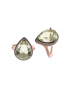 Sortija plata chapado rosa cristal verde manzana pera alrededor pave circonitas blancas milky bajo chapado rutenio Salvatore
