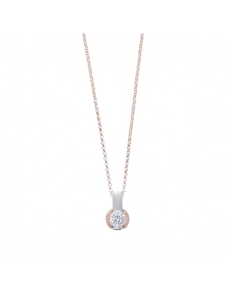 Collar plata rodio chaton circonita blanca bajo chapado rosa