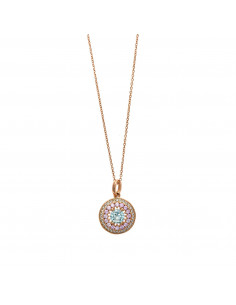 Collar Salvatore 136C0161 en plata 925 con baño de oro rosa, cadena de 40 cm y colgante formado por espinelas verdes y rosas.