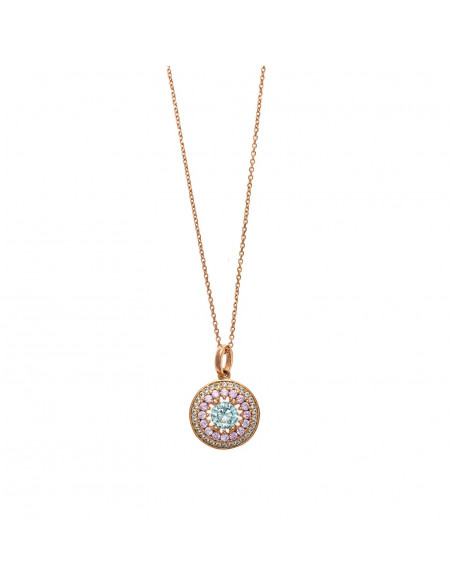 Collar Salvatore 136C0161 en plata 925 con baño de oro rosa, cadena de 40 cm y colgante formado por espinelas verdes y rosas.