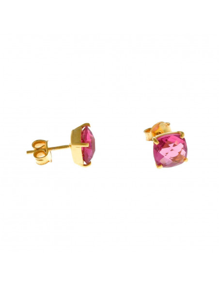 Pendientes Salvatore 163A0135 en plata con baño de oro amarillo y gran turmalina rosa.