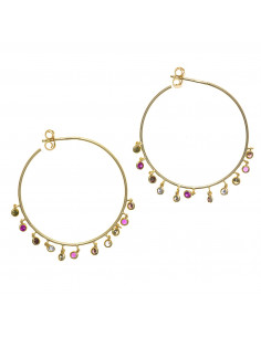 Pendientes Salvatore 213A0126 de aro en plata de primera ley 925 bañada en oro con colgantes de circonitas de colores