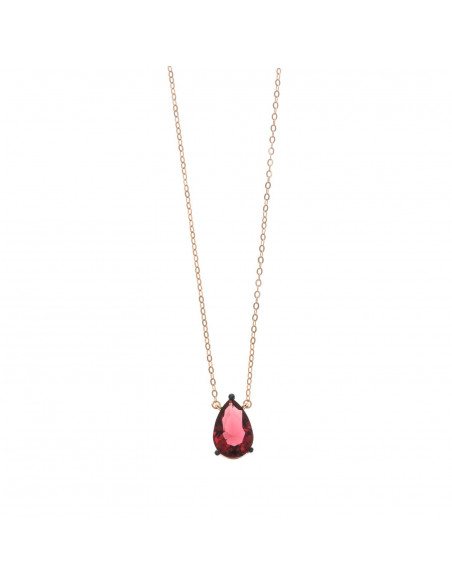 Collar Salvatore 251C0003 en plata 925 con baño de oro rosa y colgante con gran circonita color rojo intenso en talla pera.