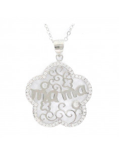 Collar de plata 925 flor calada Mamá con circonitas