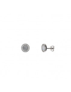 Pendientes Salvatore 195a0102 de plata rodiada con circulo madre perla y circonitas blancas alrededor.