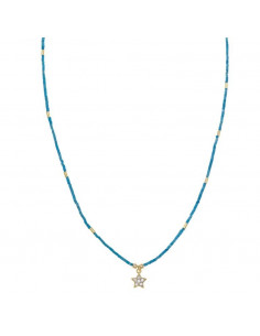Collar Salvatore 213c0089 de plata chapado en oro dorado turquesa estrella circonitas blancas