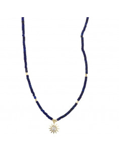 Collar Salvatore 213c0093 en plata chapado en oro dorado lapislázuli sol circonitas blancas.