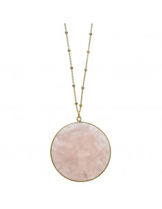 Collar Salvatore 247c0011 largo en plata chapado en oro dorado con gran circulo de cuarzo rosa.