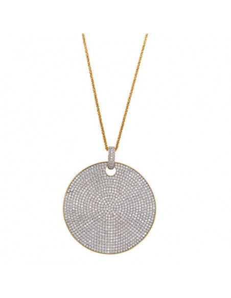 Collar Salvatore 249c0007 de plata chapado en oro dorado con colgante gran circulo ondado de circonitas en micro pavé.