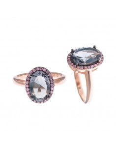 Anillo Salvatore 252s0028/16 talla 16 de plata chapado en oro rosa con cristal azul oval y circonitas rosas.