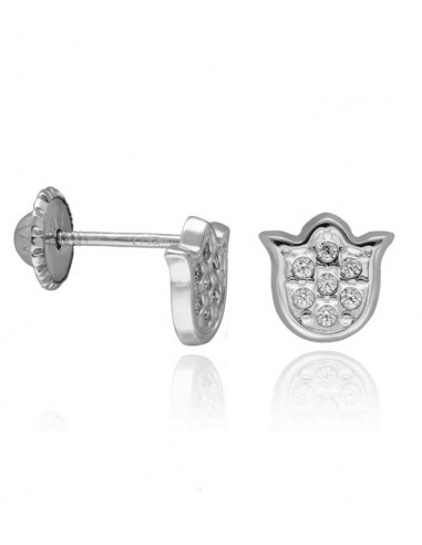 Pendientes para bebé en oro blanco de 18k en forma de tulipán con pavé de circonitas.