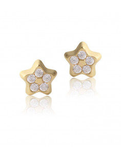 Pendientes para bebé en oro amarillo de 18k en forma de estrella con pavé de circonitas.