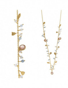 collar plata chapado dorado chatones cuarzo fresa bolitas agata blanca y aguamarina Salvatore 163C0119