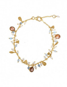 pulsera plata chapado dorado chatones cuarzo fresa bolitas agata blanca y aguamarina Salvatore 163P0108