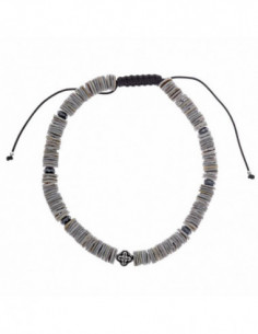 pulsera plata chapado dorado cuentas hematita negras y hematita blancas hilo negro ajustable Salvatore 242P0014