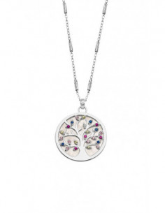 Collar Lotus LP1889-1/1 en plata 925, cadena 42cm, colgante círculo del árbol de la vida con circonitas multicolores para mujer.