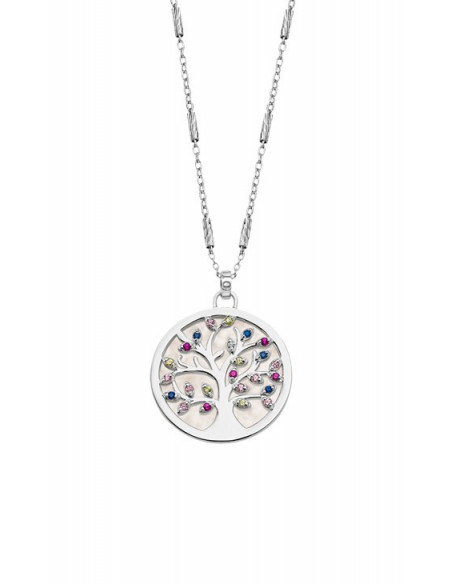 Collar Lotus LP1889-1/1 en plata 925, cadena 42cm, colgante círculo del árbol de la vida con circonitas multicolores para mujer.