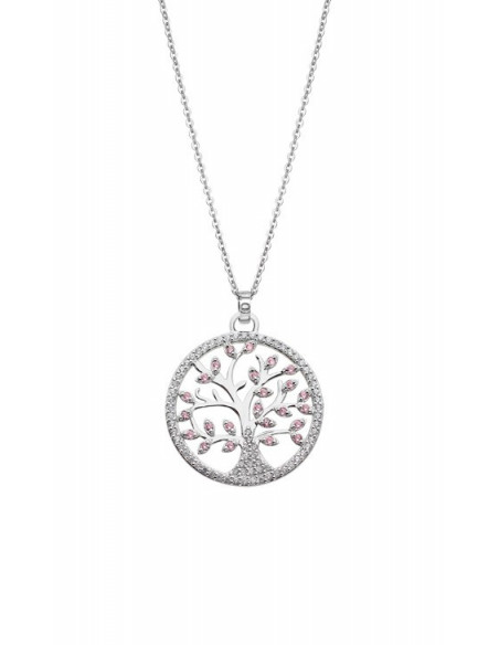 Collar Lotus LP1897-1/1 en plata 925 con colgante en forma circular del árbol de la vida con circonitas transparentes y rosas.