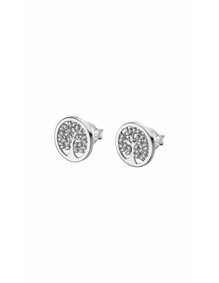 Pendientes Lotus LP1892-4/1 en plata 925 de tipo botón con árbol de la vida y circonitas transparentes en las hojas.