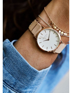 Rosefield The West Village color oro rosa, blanco y correa en piel nobuk rosa WSPR-W73 2