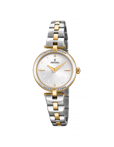 RFestina F20308/1 colección Boyfriend Mademoiselle, en acero inoxidable bicolor plateado y dorado con pedrería