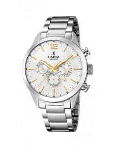 Reloj Festina hombre F20343/1 cronógrafo, movimiento de cuarzo, correa de acero inoxidable dial blanco