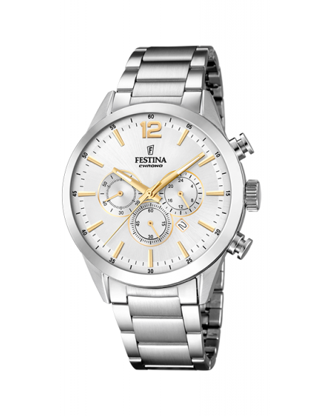 Reloj Festina hombre F20343/1 cronógrafo, movimiento de cuarzo, correa de acero inoxidable dial blanco