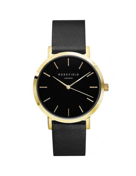 Reloj Rosefield the Gramercy en dorado, negro y correa de piel negra GBBLG-G36