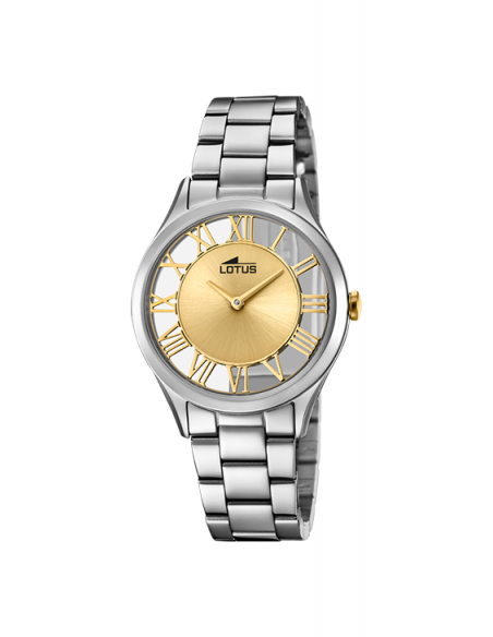 Reloj Lotus Trendy 18395/2 en plateado con dial dorado y transparente