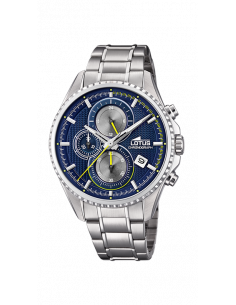 Reloj Lotus Chrono 18526/3 con calendario y cronógrafo en plateado y azul