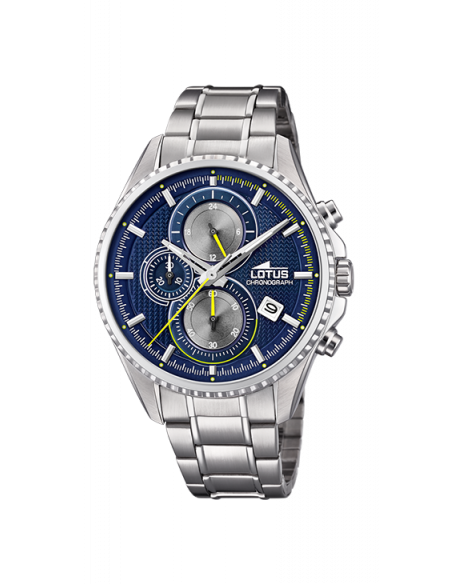 Reloj Lotus Chrono 18526/3 con calendario y cronógrafo en plateado y azul