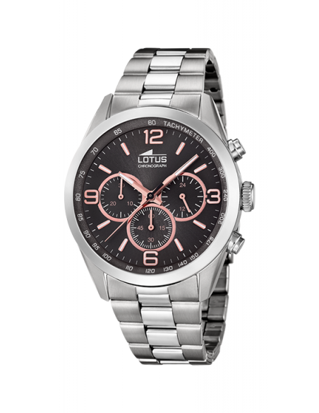 Reloj de hombre Lotus Minimalist multifunción 18152/8 con dial negro y detalles en rosado