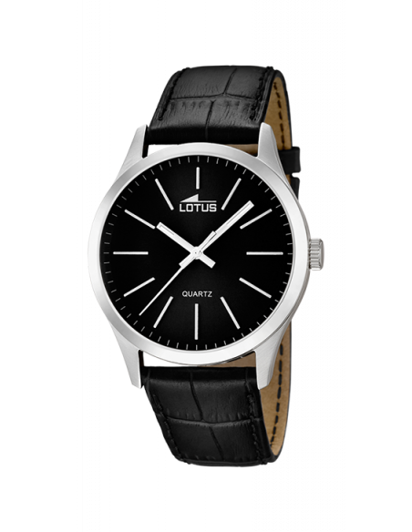 Reloj de hombre Lotus Minimalist 15961/3 plateado con dial negro y correa de piel negra