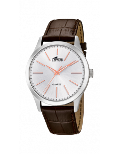 Reloj Lotus Minimalist 15961/6 con dial blanco, índices y agujas en rosado y correa de piel marrón