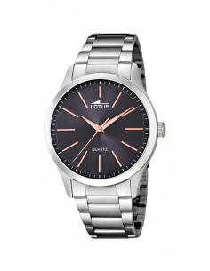Reloj Lotus Minimalist 15959/9 con dial negro, índices y agujas en rosado y correa armis