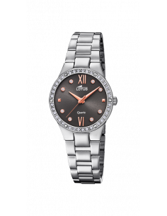 Reloj Lotus Bliss 18460/2 en plateado y dial negro, con circonitas en bisel y correa de armis