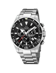 Reloj jaguar J861/3 Executive para hombre, con cronógrafo y calendario, correa armis. Plateado con bisel y esfera negra. WR200