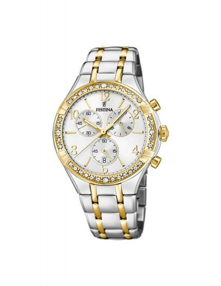 Reloj Festina F20395/1 plateado/dorado, dial blanco y circonitas