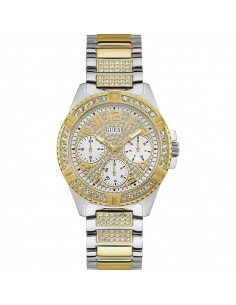 Reloj de mujer Guess Frontier W1156L5, de cuarzo, función calendario, en acero bicolor plateado y dorado con pedrería. WR50