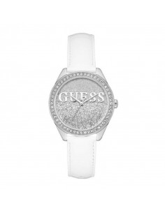 Reloj Guess Glitter Girl W0823L1 plateado con Swarovski® y piel blanca